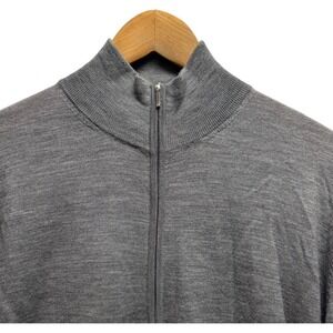 Suitsupply Mens Sz XXL Merino Wool Knit Gray Full Zip Mock Neck Cardigan Sweater